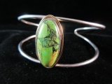 Large Natural Green Spider Stone Sterling Silver Cuff Bracelet