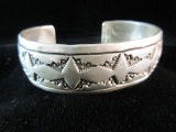 Vintage Native American Sterling Silver Signed Artisan Cuff Bracelet