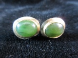 14K Gold Jade Stone Earrings