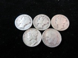 Lot of Five Silver Dimes 4 Mercury and 1 Eisenhour