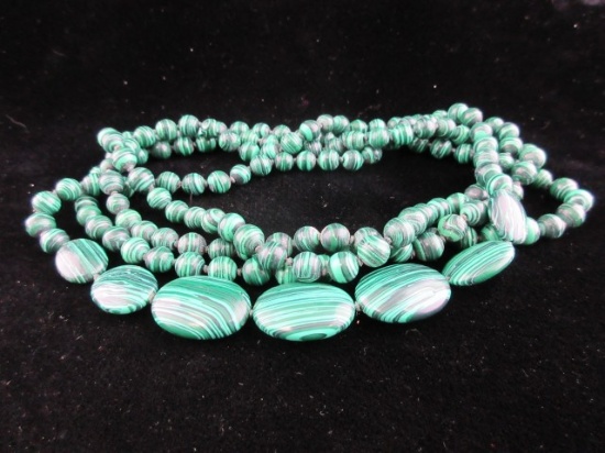 Extra Long Natural Green Stone Bead Necklace