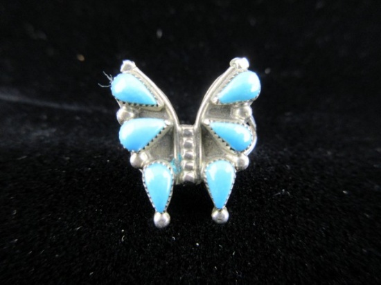 Turquoise Stone Sterling Silver Butterfly Ring