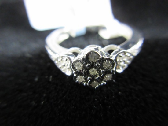 Genuine Diamond Gemstone Sterling Silver Ring