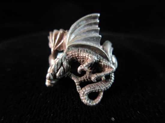 Flying Dragon Themed Sterling Silver Ring
