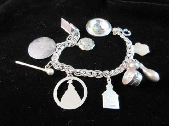 Sterling Silver Charm Bracelet with Many Sterling Silver Charms