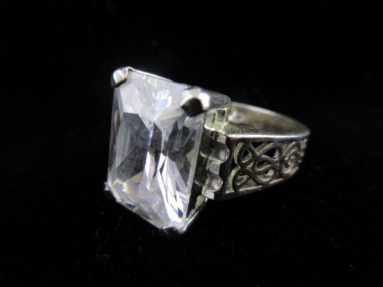 Large Clear Center Stone Sterling Silver Ring