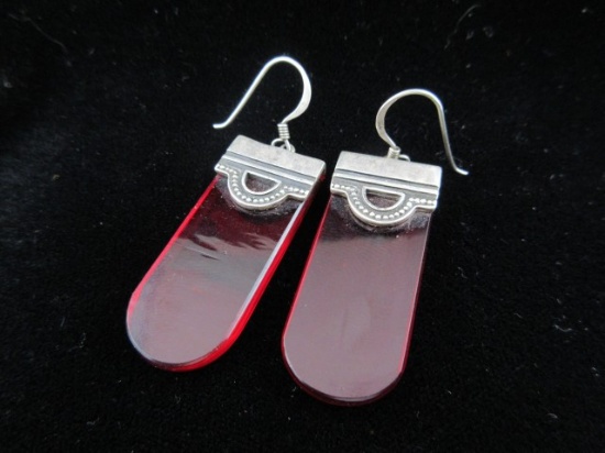 Cherry Red Glass Sterling Silver Earrings