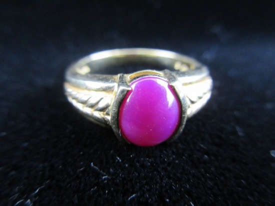Star Red Stone Gold Over .925 Silver Ring