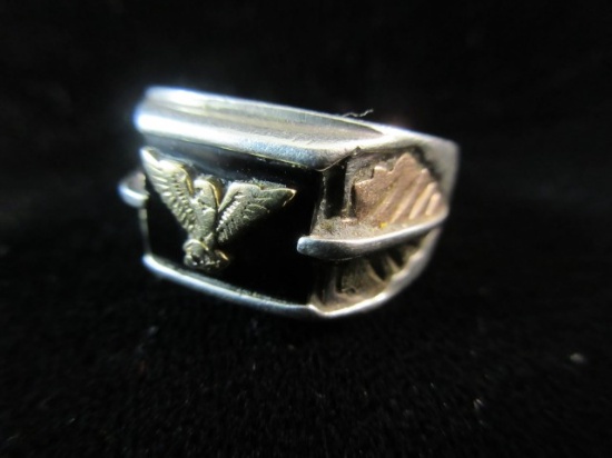 Vintage Mans Eagle Ring Sterling Silver 12K Gold