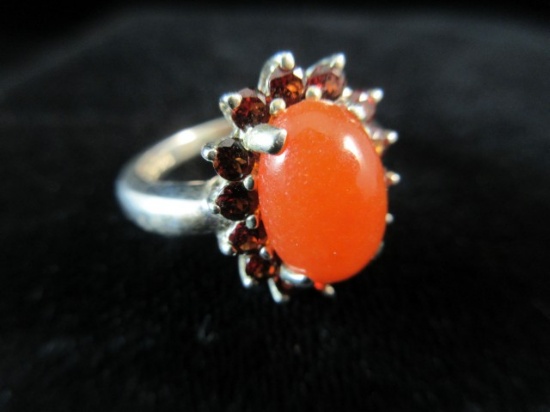 Large Orange Center Stone Sterling Silver Ring