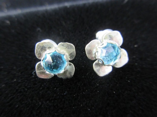 Aquamarine Color stone Sterling Silver Earrings