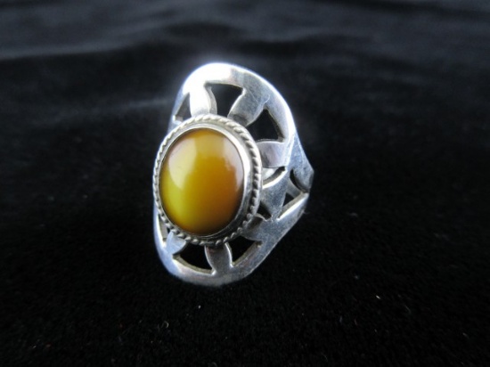 Tan Natural Stone Sterling Silver Ring