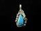 Hand Scribed Sterling Silver Native American Vintage Turquoise Stone Pendan
