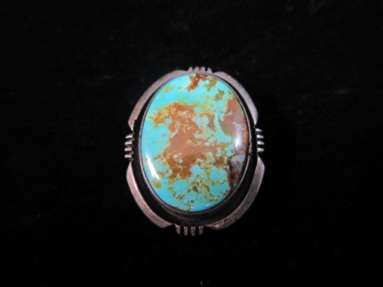 Large Turquoise Stone Sterling Silver Bolo Tie