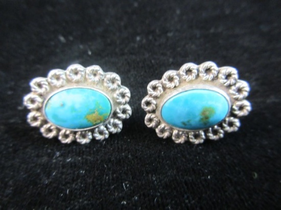 Vintage Native American Sterling Silver Turquoise Stone Earrings