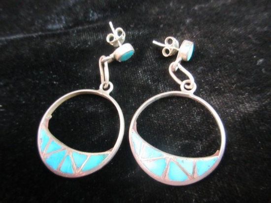 Vintage Turquoise Stone Sterling Silver Earrings