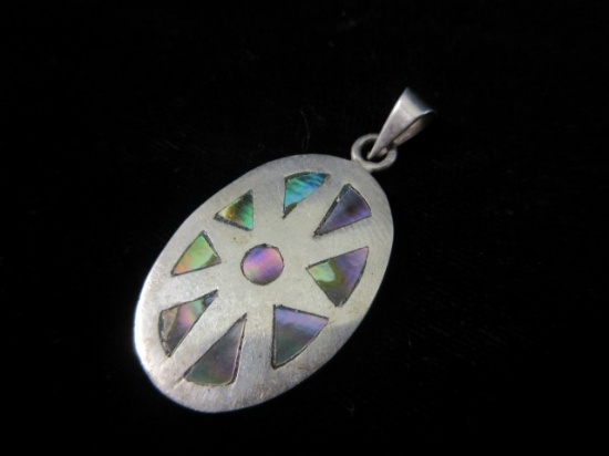 Vintage Old Mexico Sterling Silver Inlay Pendant