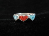 Crushed Coral and Turquoise Stone Inlay Ring