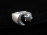 Sterling Silver Moon and Star Themed Mexico Ring