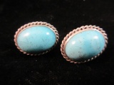 Vintage Sterling Silver Turquoise Stone Twist Back Earrings