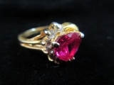 Vintage Red Stone Cocktail Ring Gold Tone