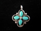 Signed Pendant: Turquoise Stone Native American Sterling Silver