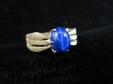 Vintage 10K Yellow Gold Star Blue Stone Ring