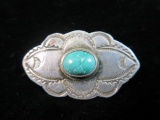 Vintage Coin Silver Turquoise Stone Native American Pin