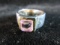 Pink Stone Sterling Silver Hammered Sides Ring