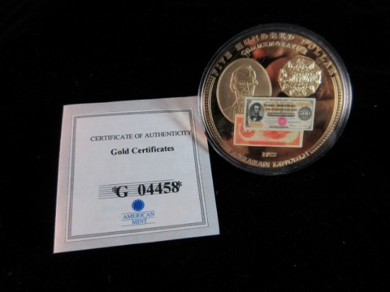 Gold Certificates 24k Layered Gold Coin