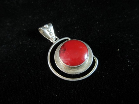 Red Center Stone Sterling Silver Pendant ATI Mexico