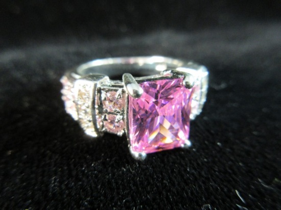 Pink Center Stone 925 Silver Cocktail Ring