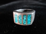 Crushed Turquoise Stone Sterling Silver Vintage Ring