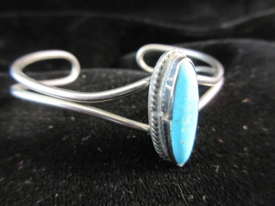 Turquoise Stone Sterling Silver Cuff Style Bracelet