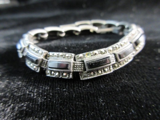 Vintage Sterling Silver Black Onyx Bracelet
