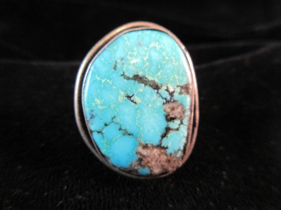 Large Vintage Sterling Silver Native American Turquoise Stone Ring