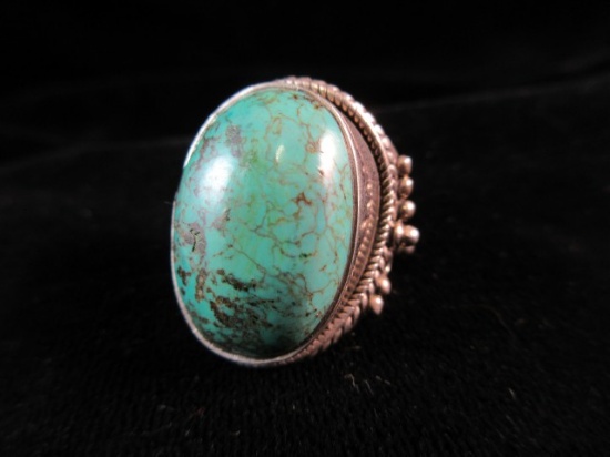 Vintage Large Turquoise Stone Sterling Silver Ring