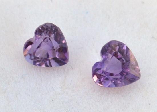 1.36 Carat Matched Pair of Fantastic Amethyst Hearts