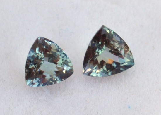 1.74 Carat Very Fine Matched Pair of Fancy Trillion Cut Tanzanites