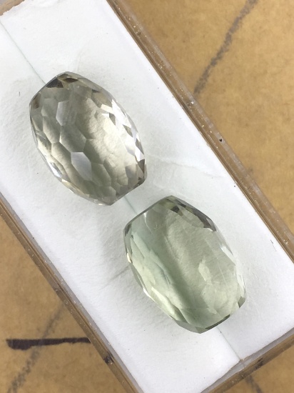 Green Amethyst Barrel Shaped Matched Pair 17.4 ct
