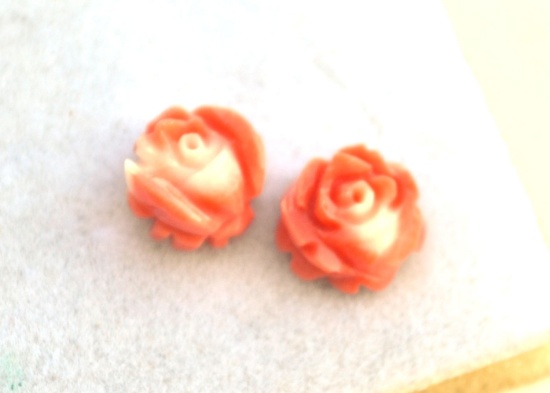 3.18 Carat Matched Pair of Carved Mediterranean Coral Flowers