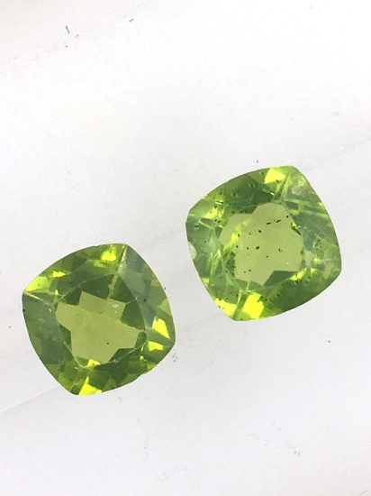 Matched Pair of Peridot Cushion Cut 4.45 ct