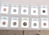 Set of 10 Coins in Cases Graded by the International Numismatic Bureau