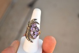 Peridot and Amethyst Palm Tree Ring in Sterling Silver -- 8.61 Grams