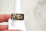 Fine Opal and Garnet Ring in Sterling Silver -- 7.98 Grams