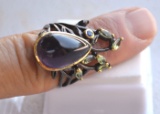 Nice Amethyst Cabochon and Peridot Ring in Sterling Silver