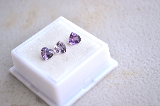 2.08 Carat Matched Trio of Heart Shaped Amethysts