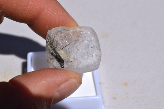 37.24 Carat Semi Polished Tourmalinated Quartz Cabochon