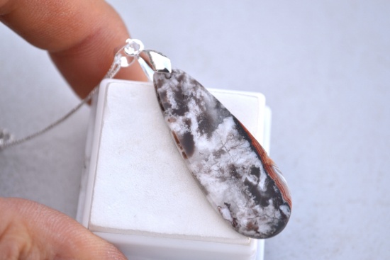 Fancy Jasper Pendant with Sterling Silver Chain and Bail