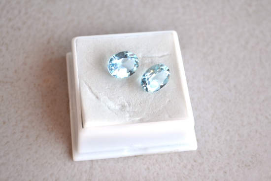 6.35 Carat Matched Pair of Oval Cut Sky Blue Topaz